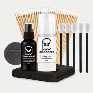 CleanCard cleaning spray and shine gel card restoration kit for Pokémon cards, One Piece, Magic and sports trading cards