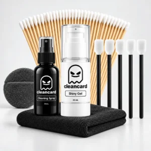 CleanCard cleaning spray and shine gel card restoration kit for Pokémon cards, One Piece, Magic and sports trading cards